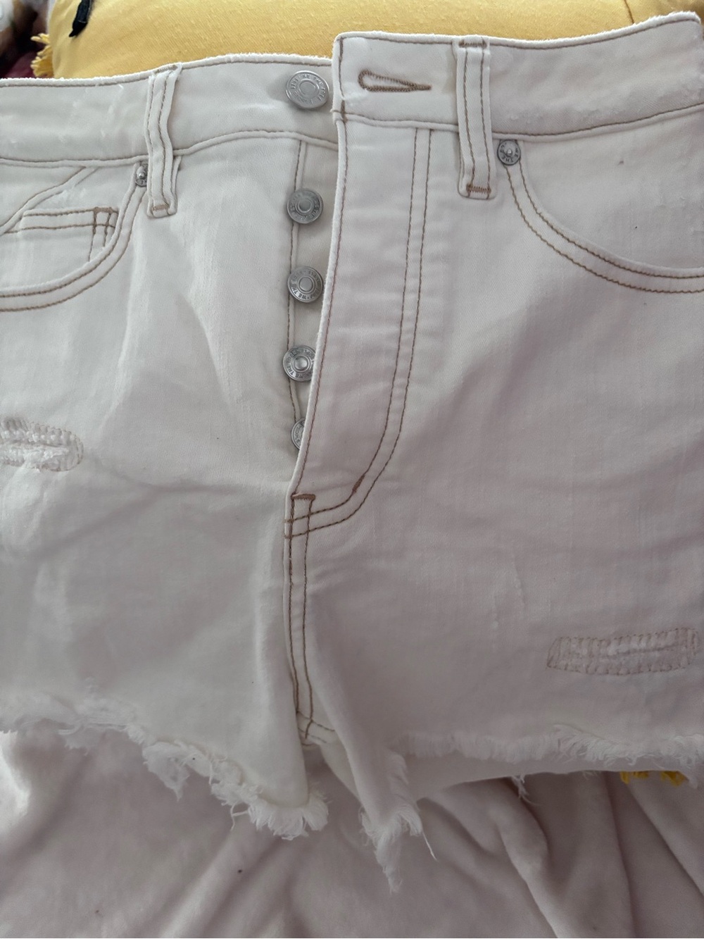 We The Free White High-Waist Distressed Button-Fly Denim Shorts